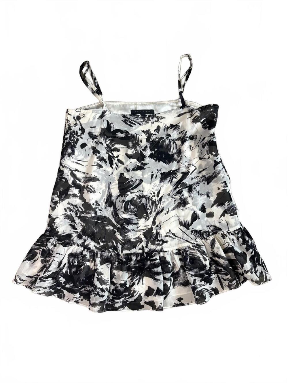 Dora Landa Black and White 100% Silk Floral Tank Top Size 2